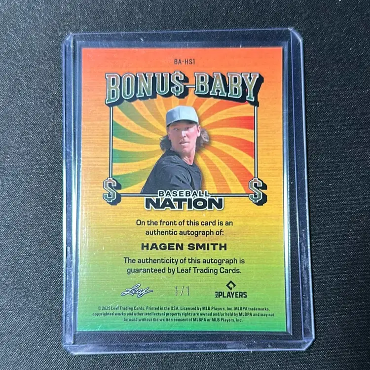 Hagen Smith 2025 Leaf Baseball Nation Bonus Baby Black Auto 1/1 Chicago White Sox