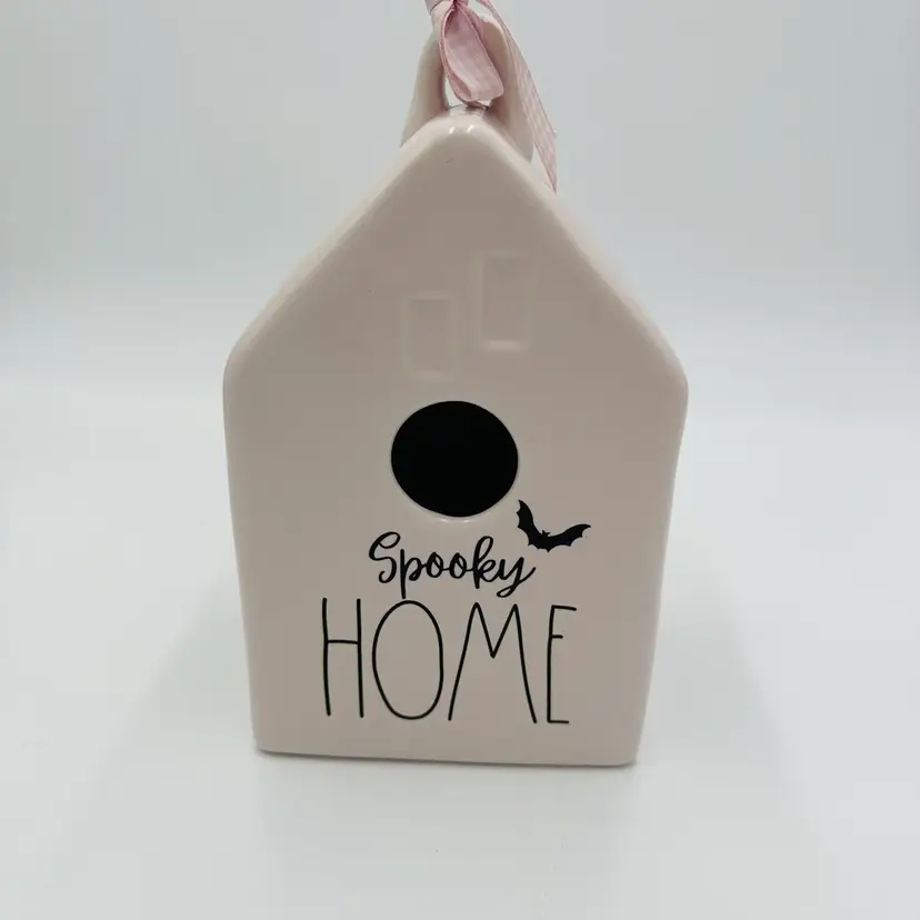 Rae Dunn Bird House Bat 8” Ceramic Halloween Artisan Collection Pink Spooky