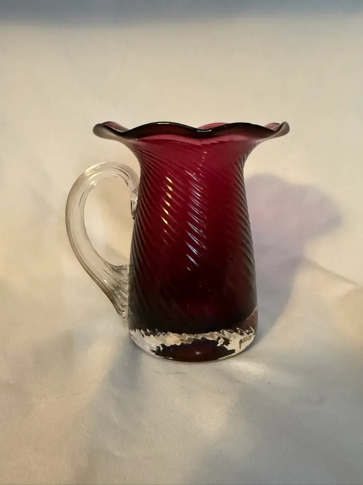 Cranberry Swirl glass pitcher
