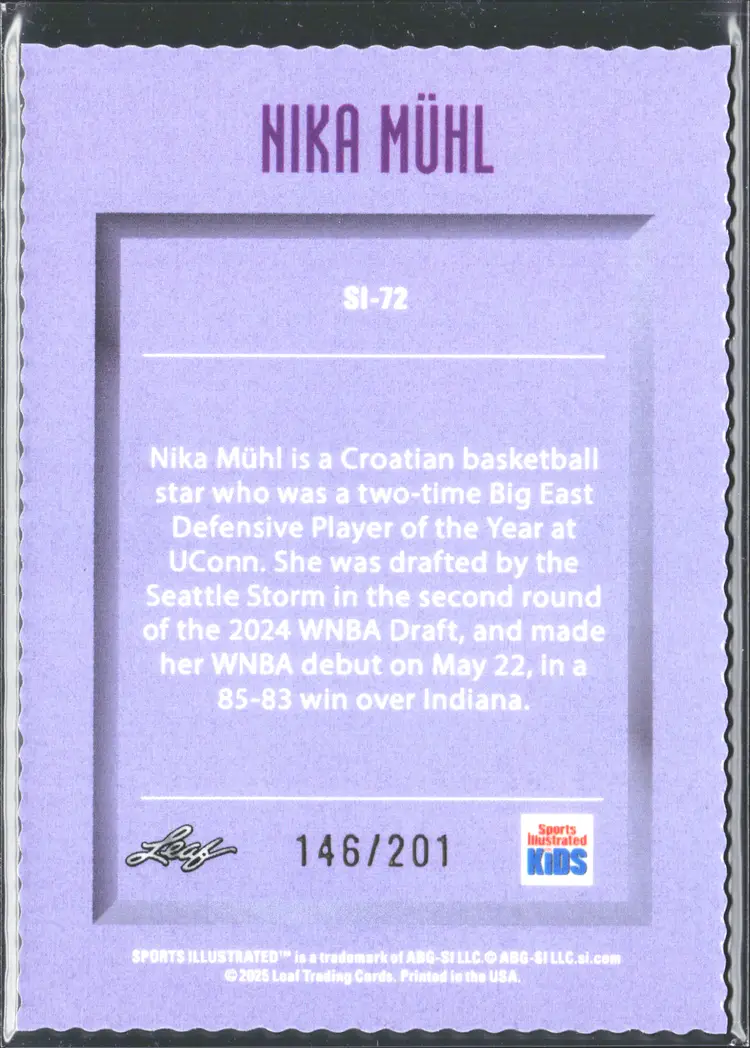 Nika Mühl Short Print Leaf Sports Illustrated Kids METAL Basketball Card Only 201 Made!