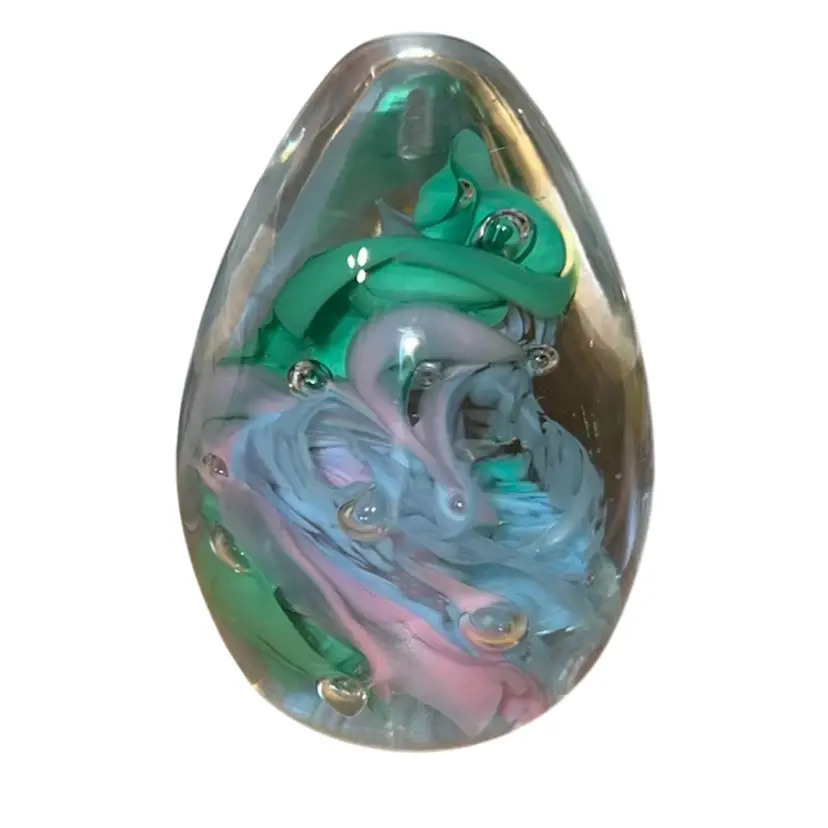 Burchetta USA Egg Shaped Art Glass Paperweight 3”