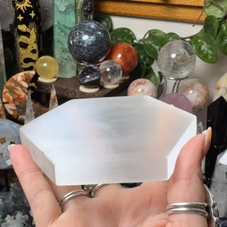 Selenite Plate Hexagon Sm