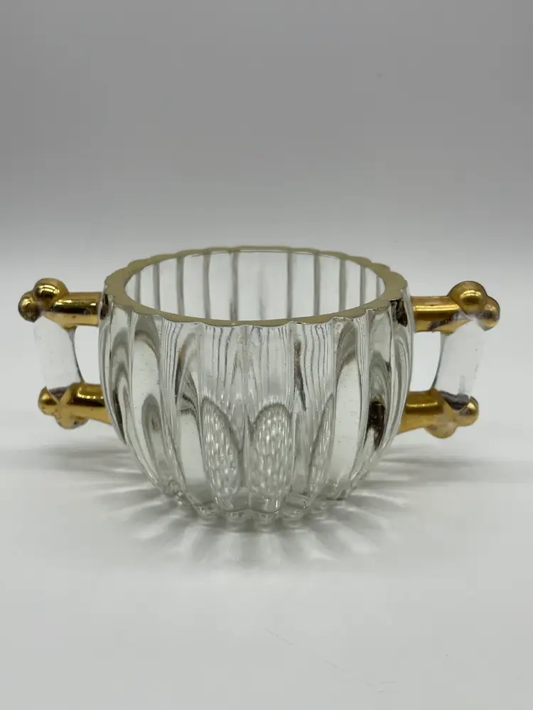 Vintage Jeanette Glass National Pattern Gold Trim Cream & Sugar Set