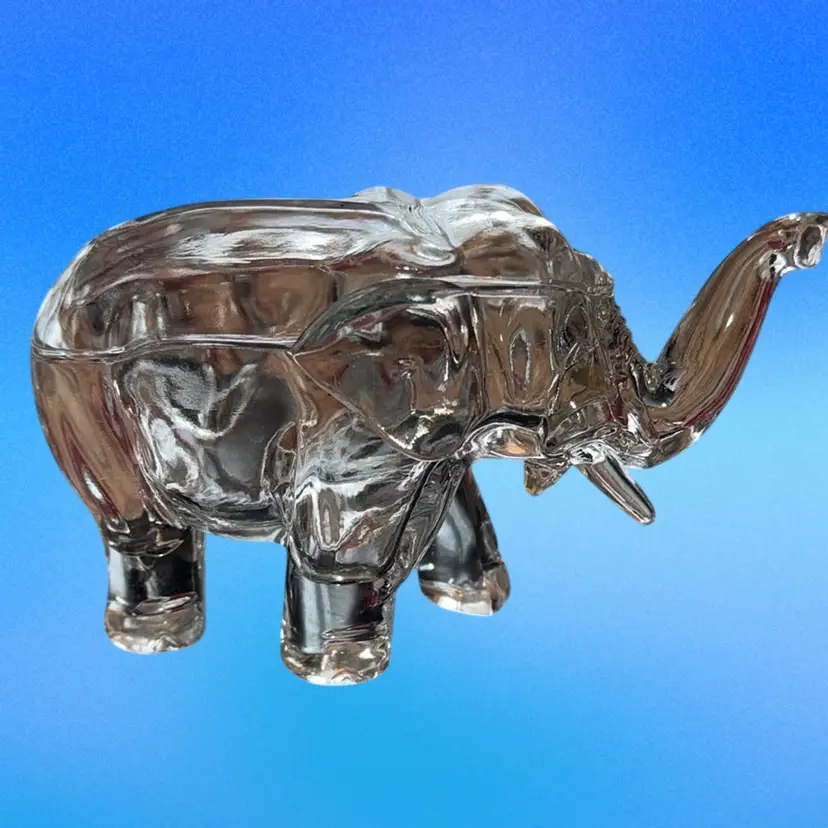 Vintage Tiara Glass Clear Elephant " Trunk Up" Candy Dish