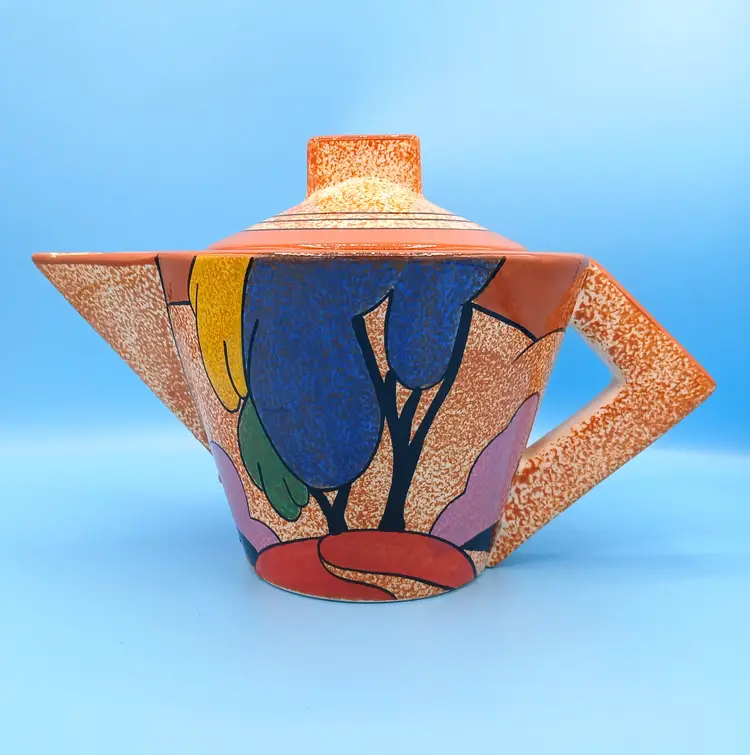 Art Deco Reproduction Teapot by Artist Clarice Cliff, MMA "Bizarre" Autumn
