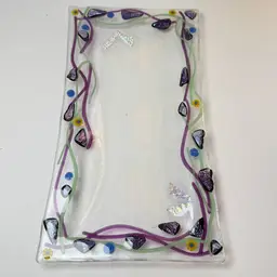 Fused Art Glass Artisan Made Dichroic Rectangle Platter Tray Purple Green Decor