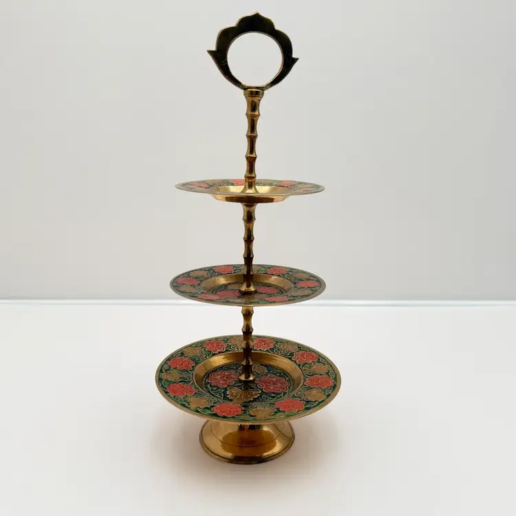 Three Tier Brass Painted Brass Vintage Tray