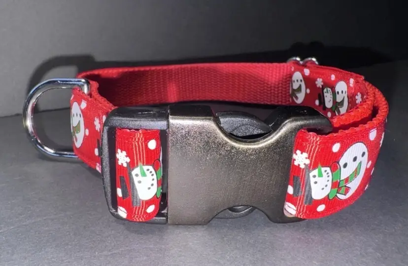 Dog Collar Snowman Christmas Holiday Large Handmade Heavy Duty W/Buckle NEW