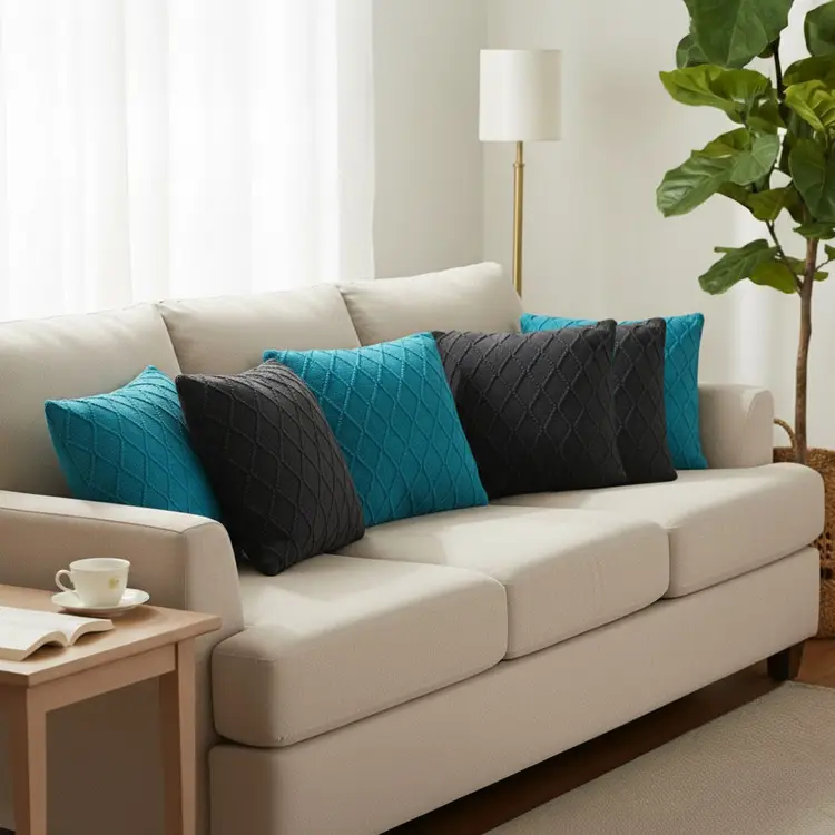 SOGA 6PC Turquoise Diamond Knit & Charcoal Grey Cable Knit Pillow Covers 45cm