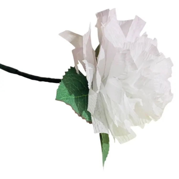 Vibrant Crepe Paper Flowers Made By Me White Color Marigold Carnation Blossom 3.5-4” Diameter Blossom And 5.5-6” Tall Overall