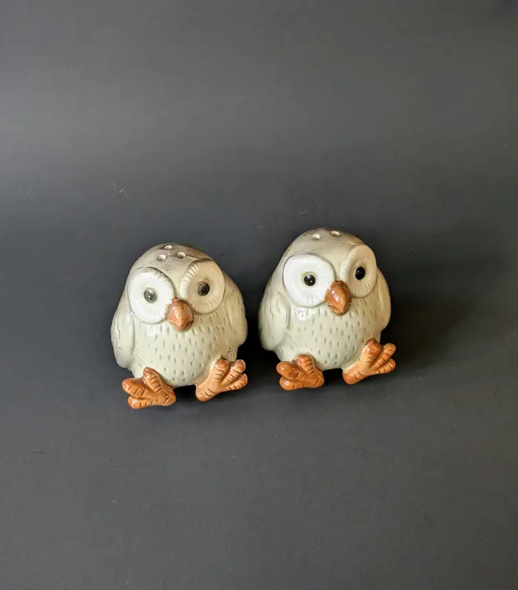 Vintage 1978 Fitz And Floyd FF Baby Owl Ceramic Salt Pepper Shakers Set Japan