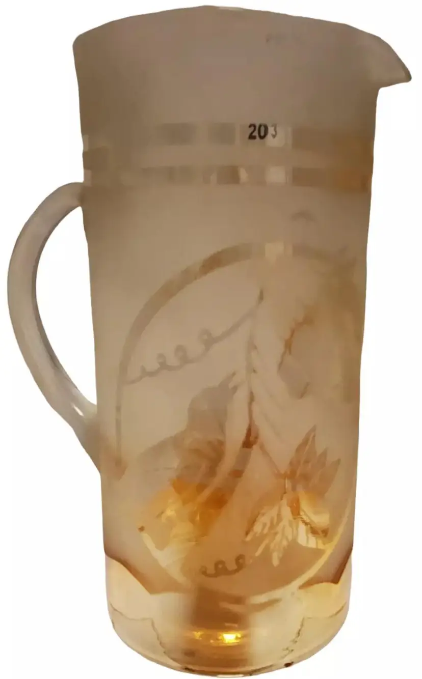 Marigold Frosted Glass Jain Swan Bird Decorated Water Pitcher India