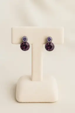 Purple Round Crystal Pierced Stud Earrings