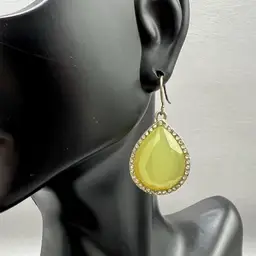Vintage Teardrop Dangle Earrings Gold Tone Green Faceted Resin Bead Hook 1.5"