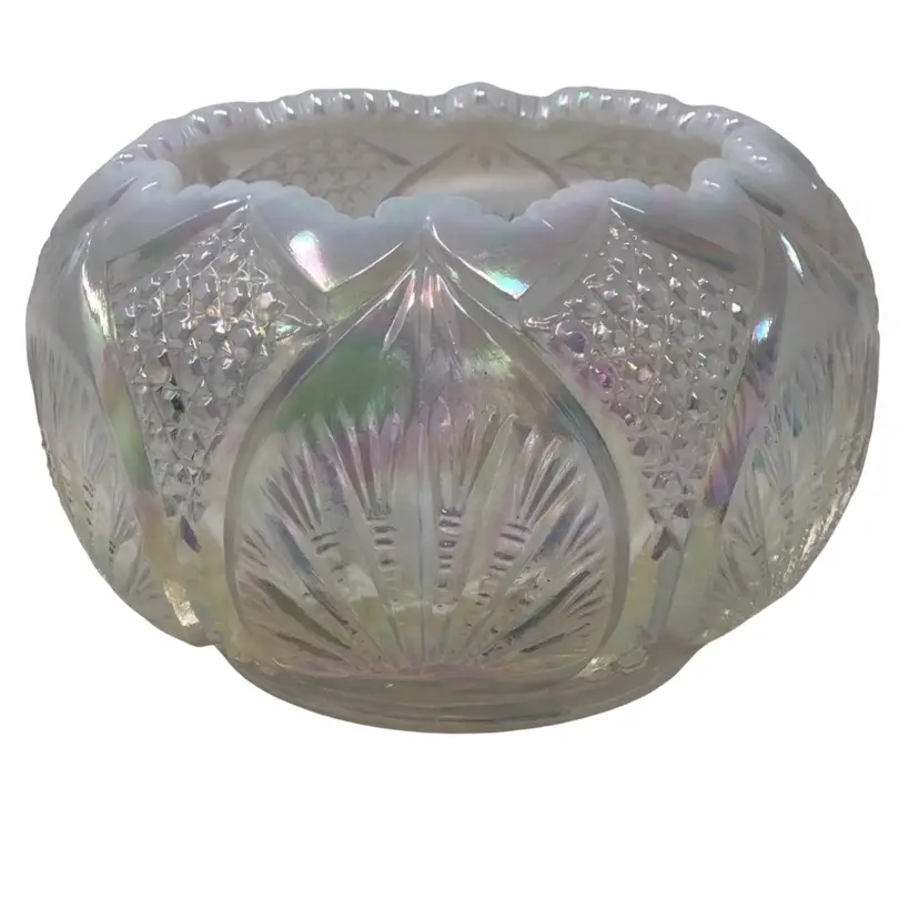 Fenton Opalescent Iridescent Regency Pattern Rose Bowl