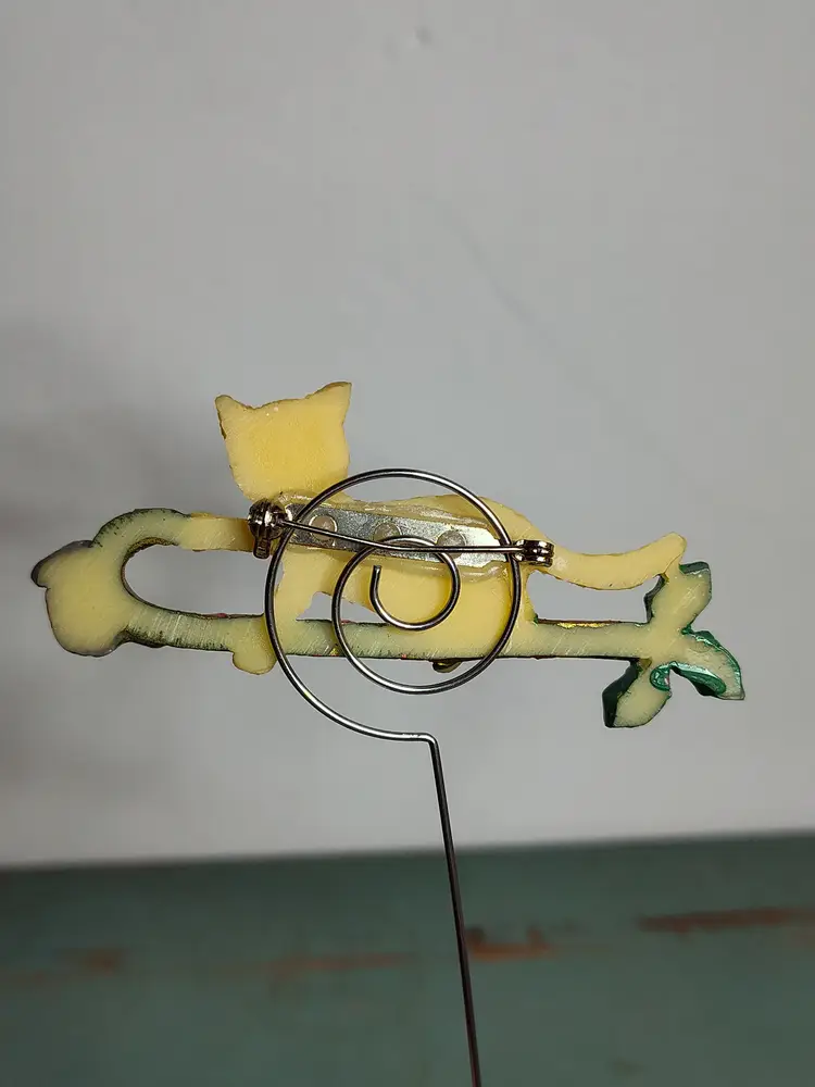 Vintage Cat On Candy Cane Pin