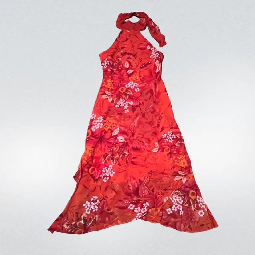 Vintage 90s RAG Hawaiian Red Halter Dress - Tagged Medium