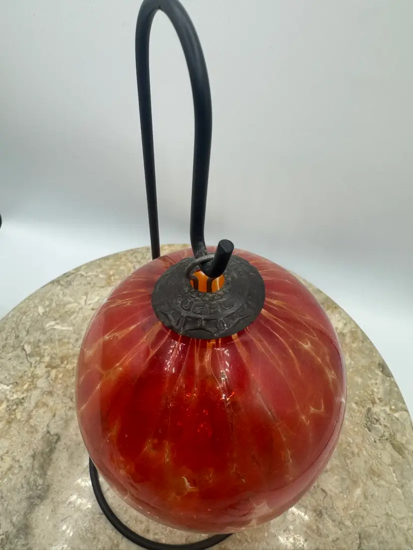 Old Vintage Germany Orange Glass Ball by Kugel With Stand