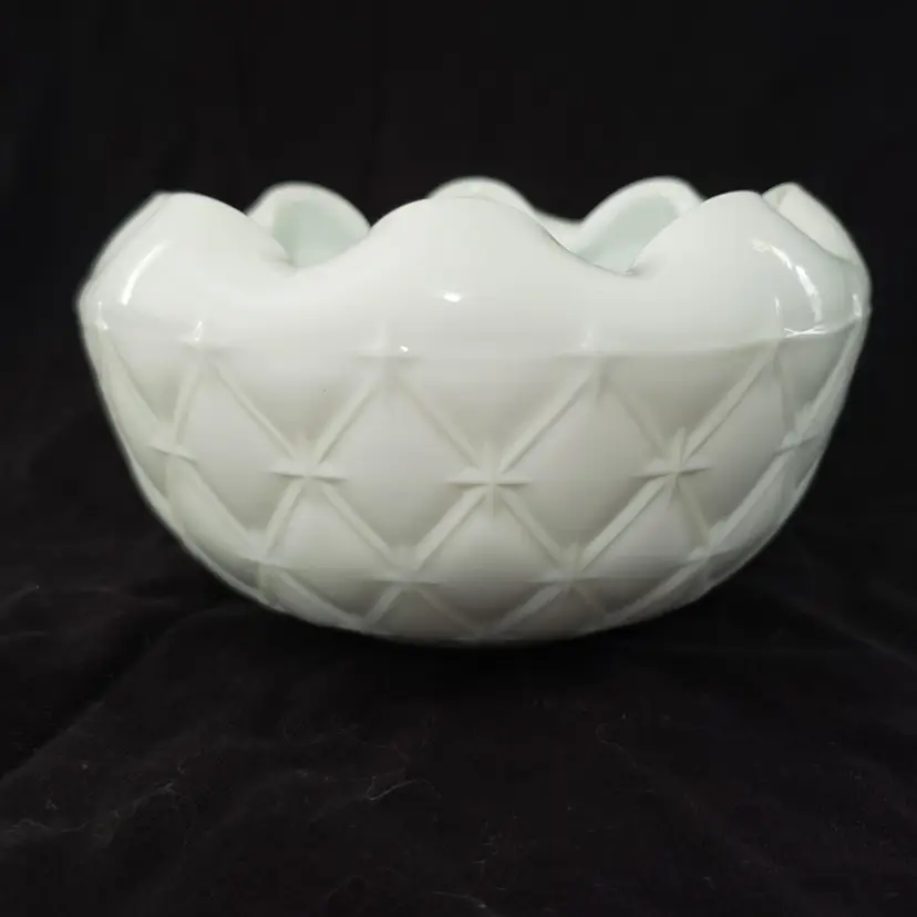 Ruffled Edge Milk Glass Bowl