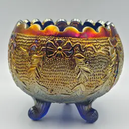 Antique Fenton Garland Carnival Blue Glass Rose Bowl