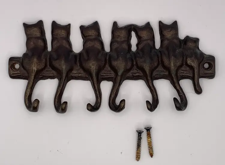 Cast Metal “cats” Wall Hooks For Keys Etc. 6.5” Long -6 Hooks