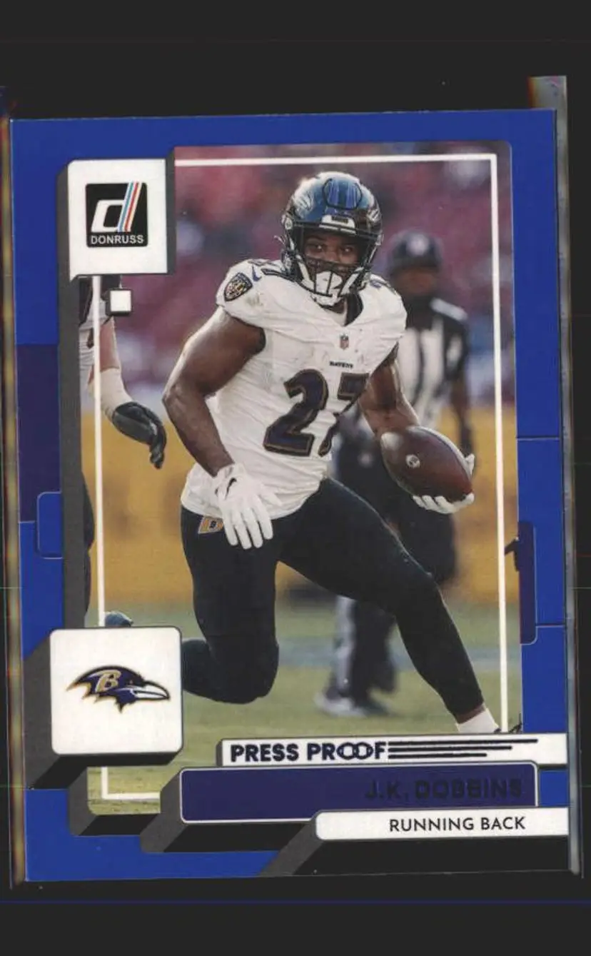 2022 Donruss #190 J.K. Dobbins Blue Press Proof - (139) - Baltimore Ravens
