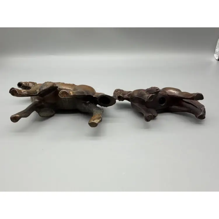Vintage Horse Figurines Copper Plated Pot Metal Pair Saddle Equestrian Decor