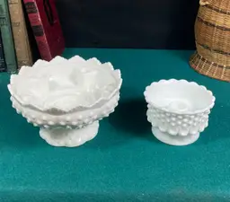 2 Fenton Hobnail Milk Glass Candle Holders, Holds 6 Candles Plus Smaller Holder, 2 Pieces