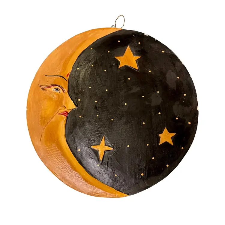 Wooden Reversible Celestial Moon & Sun Wooden Wall Hanging 12”