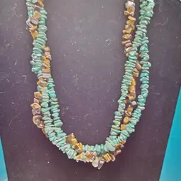 Rare Find, Vintage, Turquoise and Tiger's Eye Necklace, 3-Strands, 9in drop, Tested, Not Signed, Excellent Condition