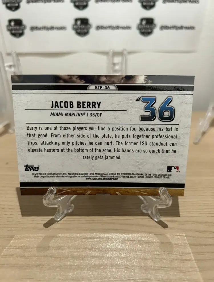 Jacob Berry 2023 Bowman Chrome Top 100 Prospects Gold Refractor Insert /50 #BTP-36 Miami Marlins