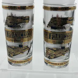 2 Vintage San Francisco Souvenir Glass Tumblers Gold & Black Man Cave Decor