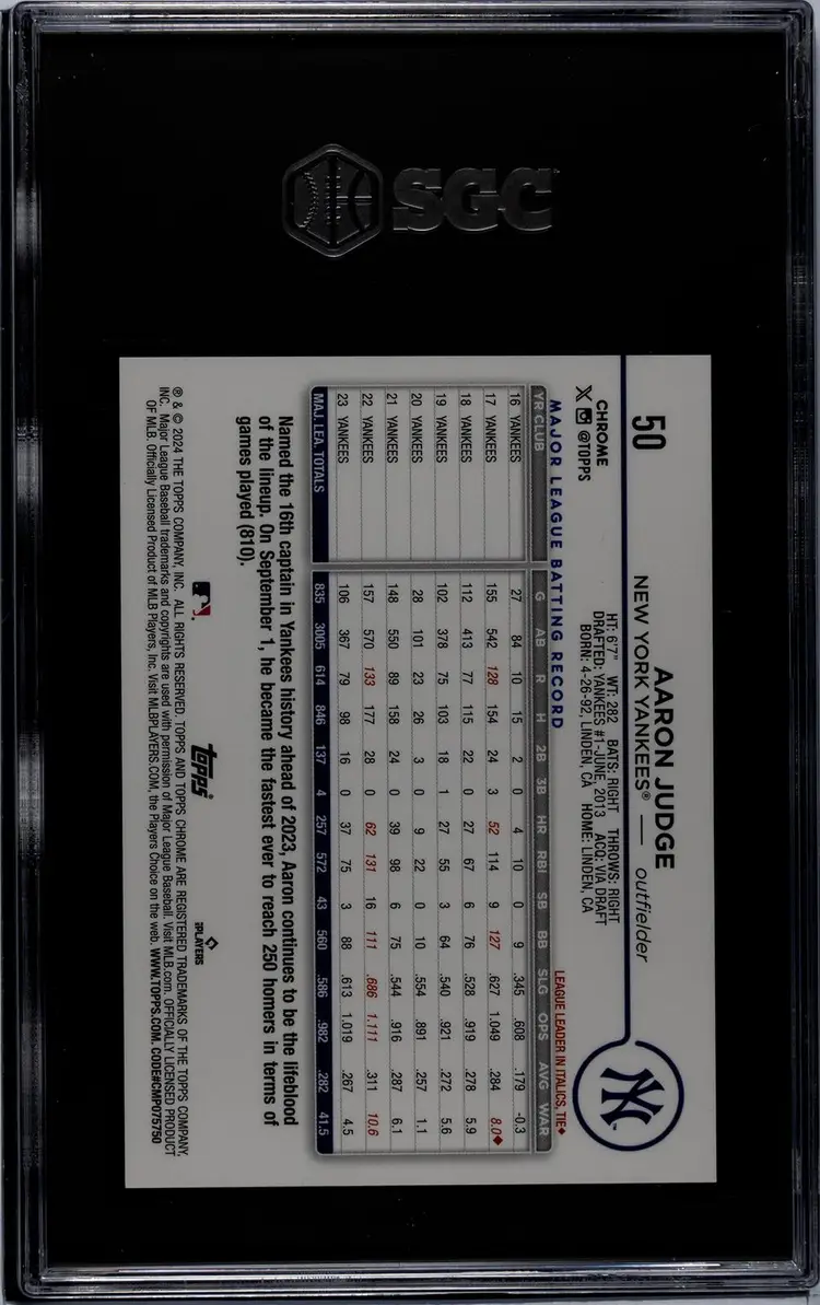 2024 Topps Chrome #50 Aaron Judge SP SGC 10 GM