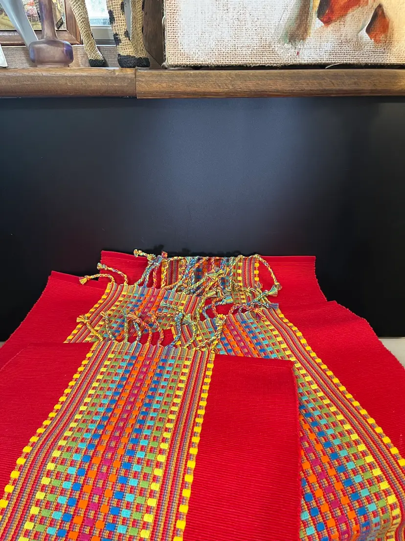 South Western Designed Red W/ Multi Color Stripes-Set of 4 Placemats