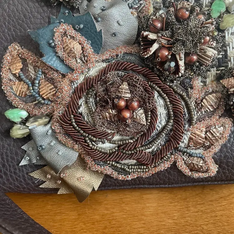 Vintage Mary Frances Embellished Floral Beaded Purse Metal Frame Studded Bag