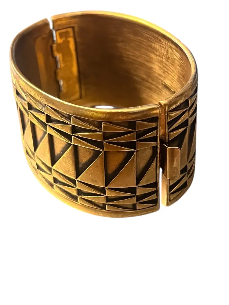 Vintage Monet Runway 2 Tone Embellished Egyptian Drama Cuff Bracelet