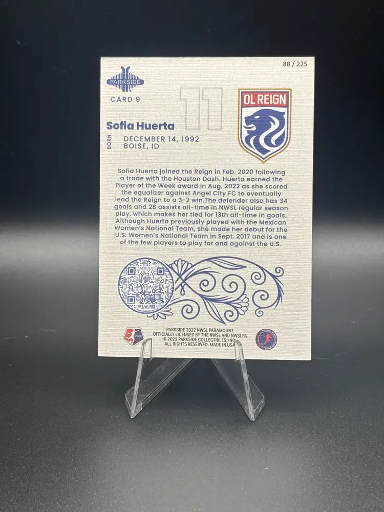 Sofia Huerta 2022 Parkside Paramount Pink /225 Parallel OL Reign