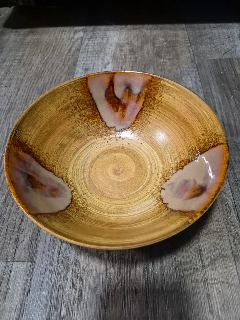 Sango Splash 4951 Ceramic Serving Bowl 7.75" Brown Beige Drip Glaze Design