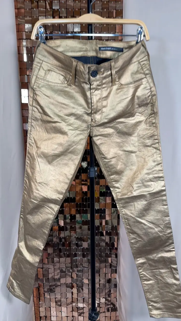 Black Orchid Los Angeles Size 27 Gold Metallic Coated Mid Rise Denim Foiled