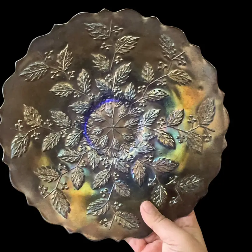 Fenton Carnival Glass Holly Berry Plate