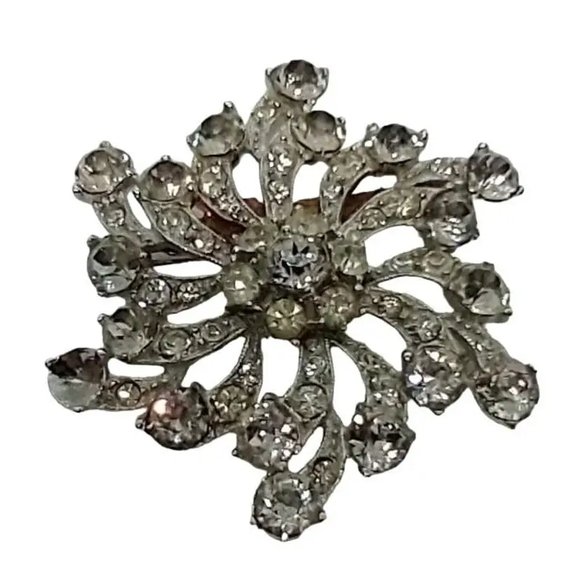 Vtg Bogoff Brooch Clear Rhinestones Silver Tone 1 Stone Missing