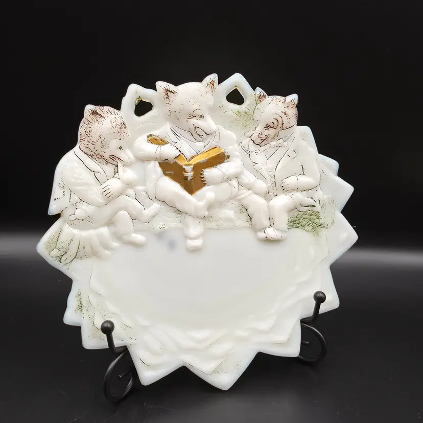 Antique Three Bears Milk Glass Plate