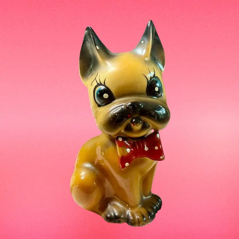 Ceramic Dog With Bow Tie - Bulldog - Japan