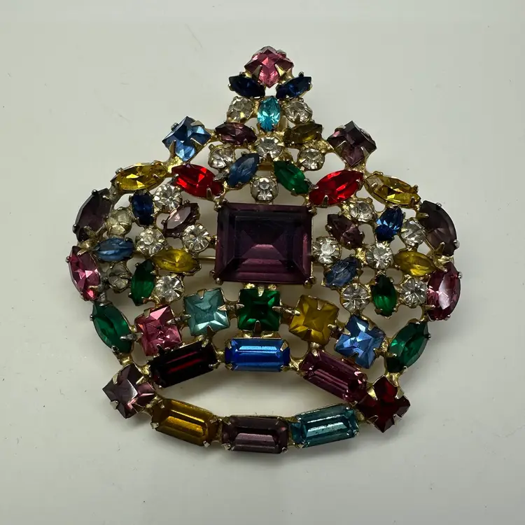 Vintage Weiss Co NY (1942-50) Fruit Salad Crown Brooch Signed