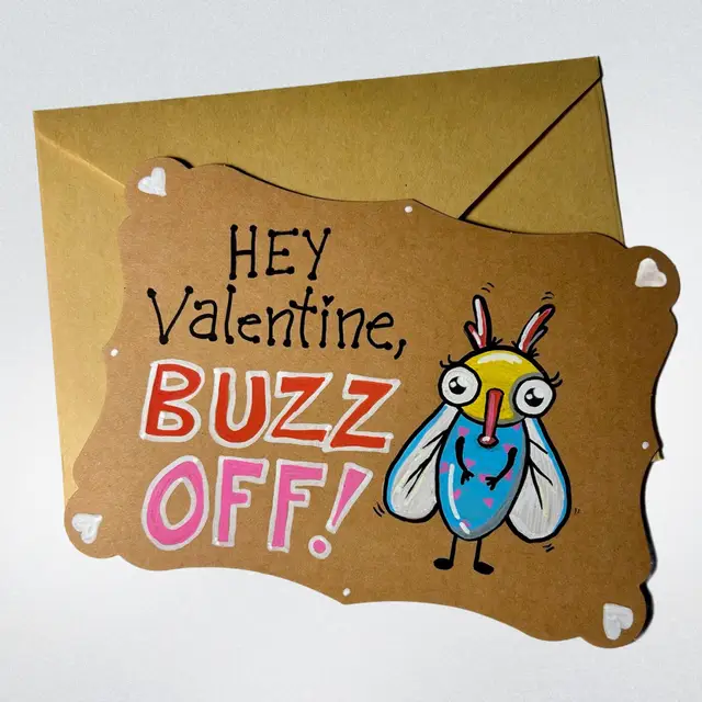 Made By Me, Hand Painted Valentine Greeting Card, Buzz