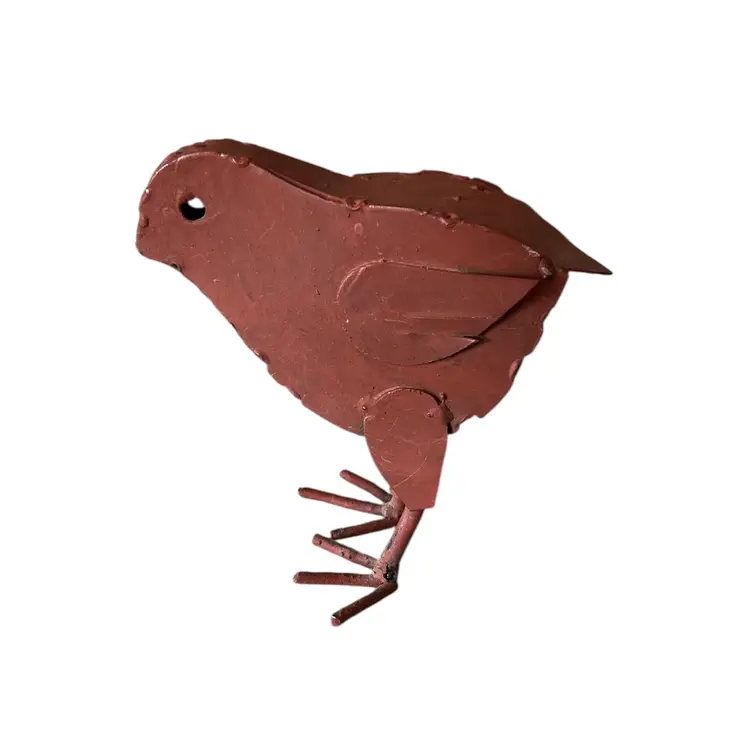 #01 - Rustic Maroon Metal Chick Bird Figurine