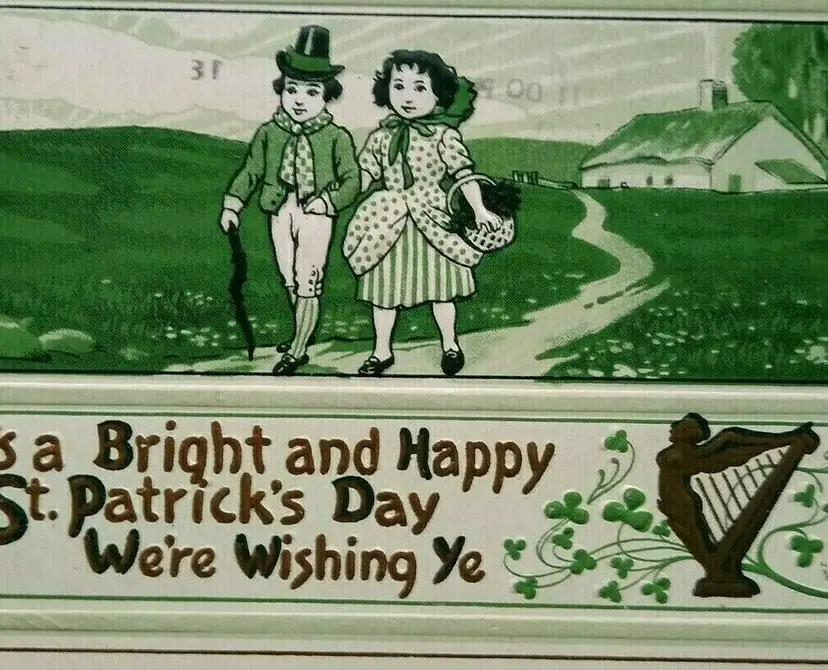 St Patrick's Day Postcard J Herman 1912 Gold Metal Art Chicago 1913 Postmark