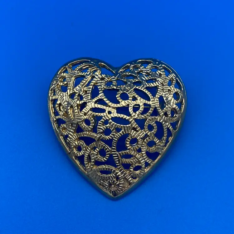 Vintage Pair of Gold-Tone Heart Themed Brooches