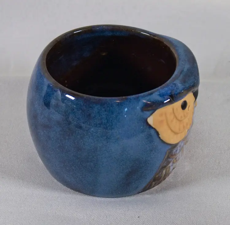 Small Owl Succulent Planter Ceramic Cobalt Blue 3" Wide x 2.5" Tall
