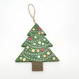 Christmas Tree Hand Painted Wood Ornament 5"H 4"W